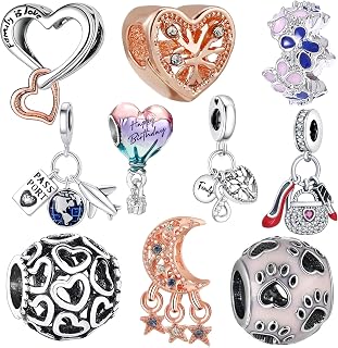 10 Pack Silver Bead Charms for Bracelets and Necklaces Chain Jewellery Charm for Woman