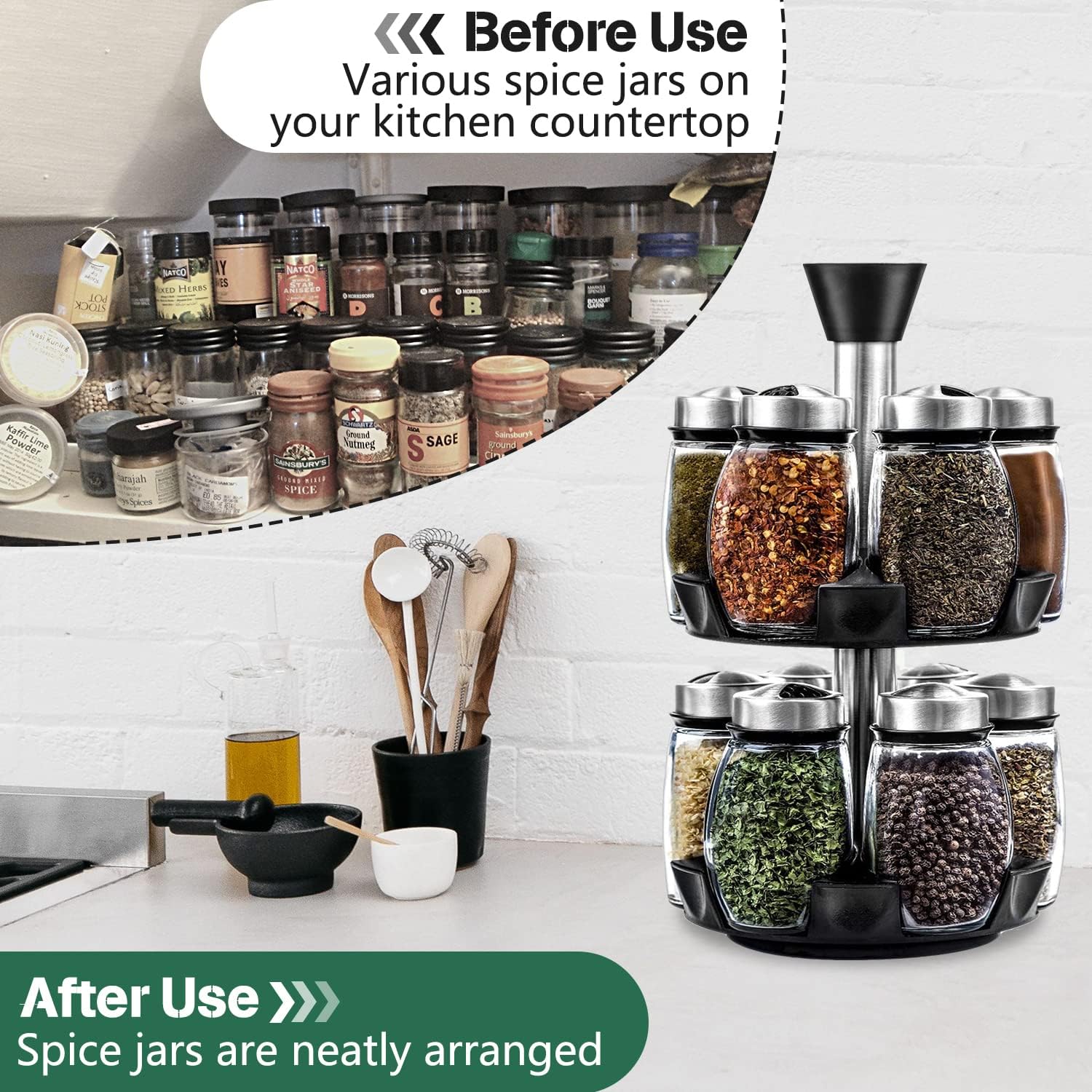 Rotating Spice Rack Organizer with 12 Jars for Cabinet - Revolving Seasoning, Herb and Spice Organizer, Spinning Spice Rack, Compact Seasoning Organizer for Kitchen Countertop