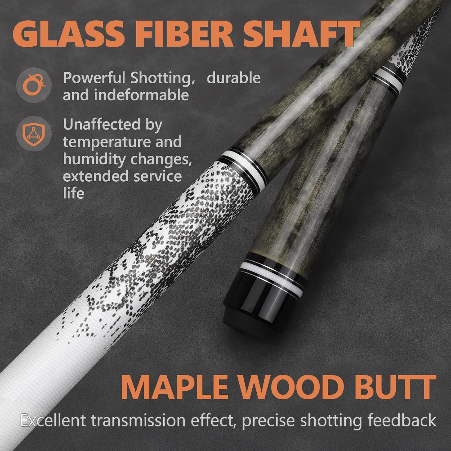 Glass Fiber Pool Cue Stick, 58" Professional Pool Stick for Adults 13mm 6-Layer Rainbow Tips Low Deflection Billiard Cue Stick, Uni-Loc Joint Pin, 19oz