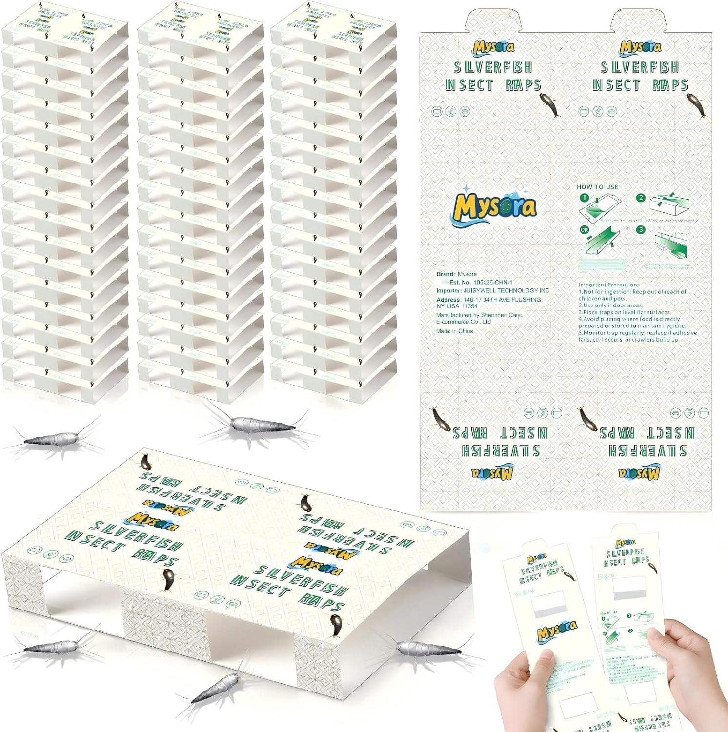 96 Traps Silverfish Traps 48 Sheets Silverfish Killer Indoor Non Toxic Sticky Insect Killer with Dual Color Pattern Lure for Crawling Detachable Use as 96 Small or 48 Large