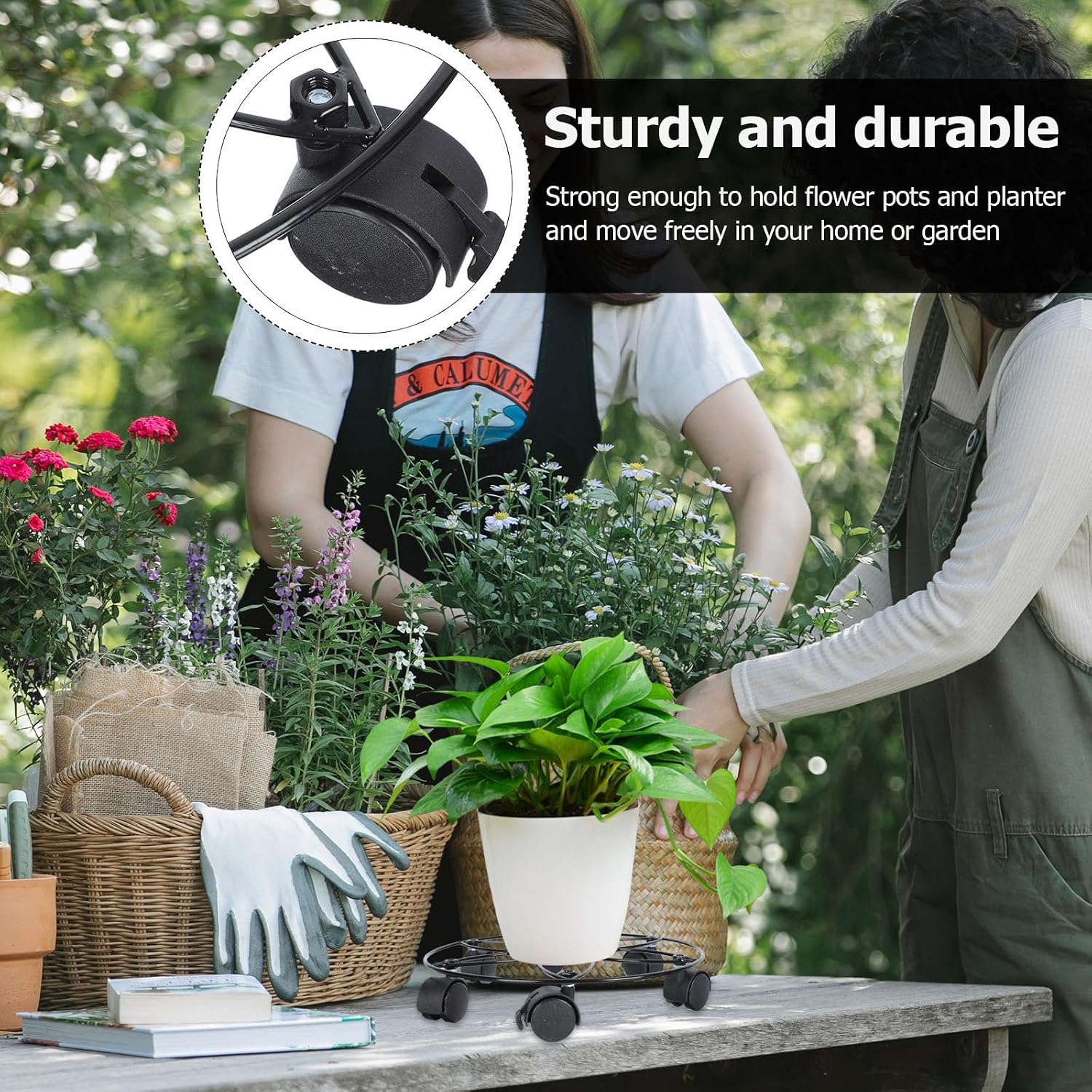 Movable Flowerpot Tray with 3 Lockable Wheels 30Cm Flowerpot Platform Rolling Pot Tray Indoor Outdoor Plant Caddy for Potted Flower Mover and Planter Stand