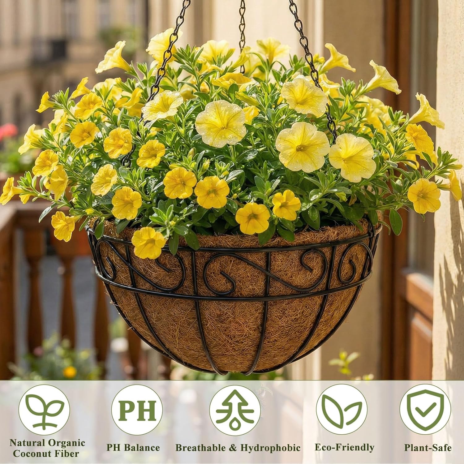 3 Pack Hanging Baskets for Plants Outdoor 14 Inch Metal Hanging Planters with Coco Coir Liner, Round Hanging Flower Basket for Home Garden Patio Balcony Porch