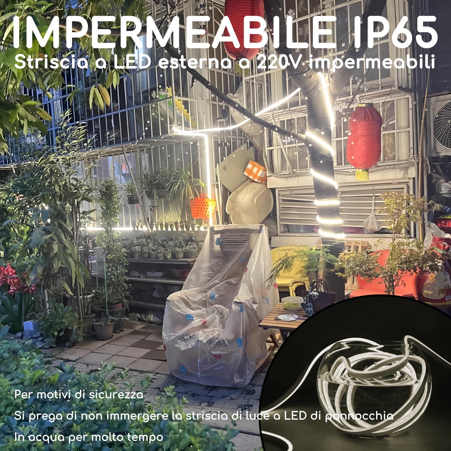 Striscia LED COB 220V - Impermeabile IP65, Dimmerabile con Interruttore, per Cucina e Esterno (4000K, 15m Dimmabile)