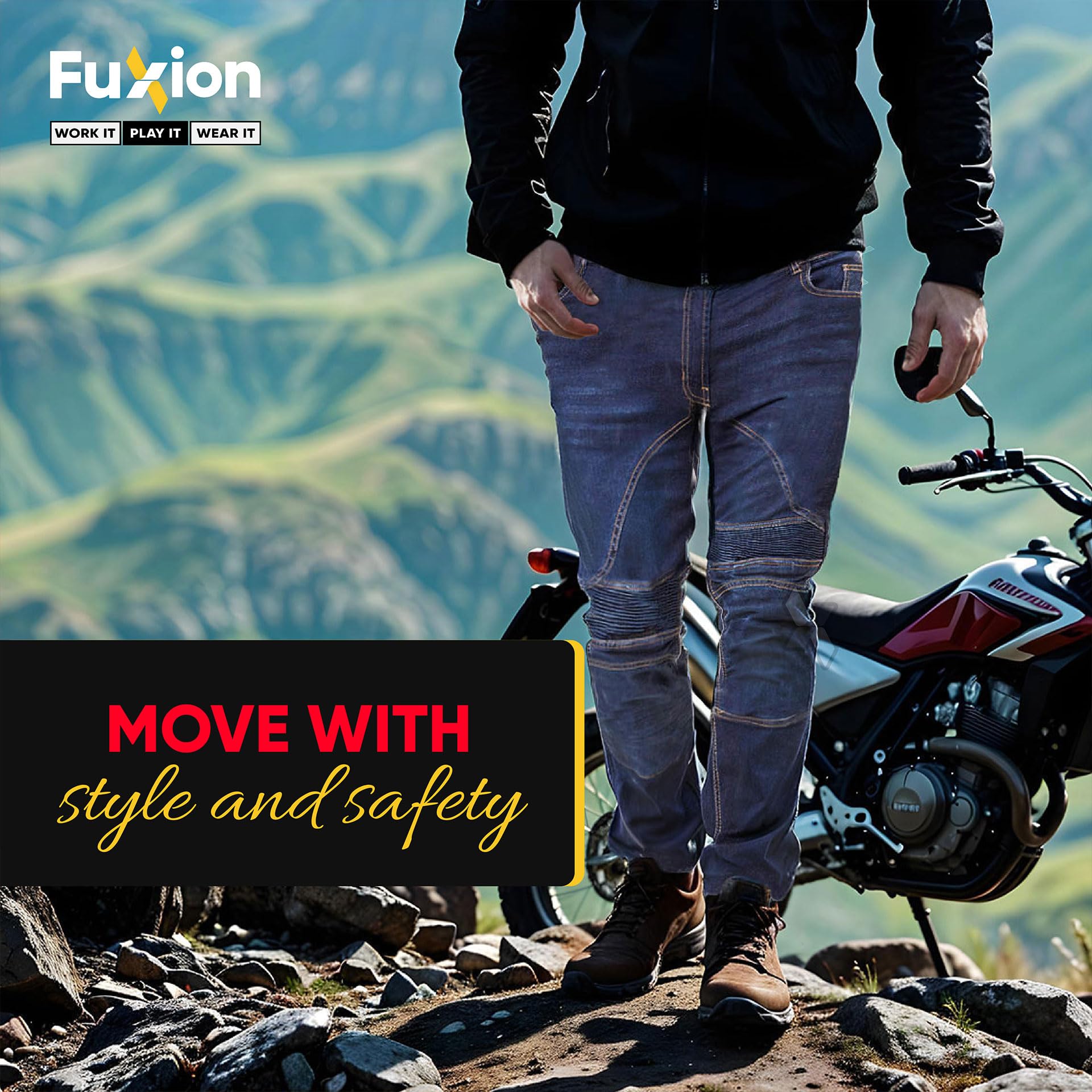 Juicy Trendz Męskie spodnie motocyklowe, opancerzone dżinsy jeździeckie z ochraniaczami na biodra i kolana, aramidowa podszewka ochronna Adventure Touring Pant