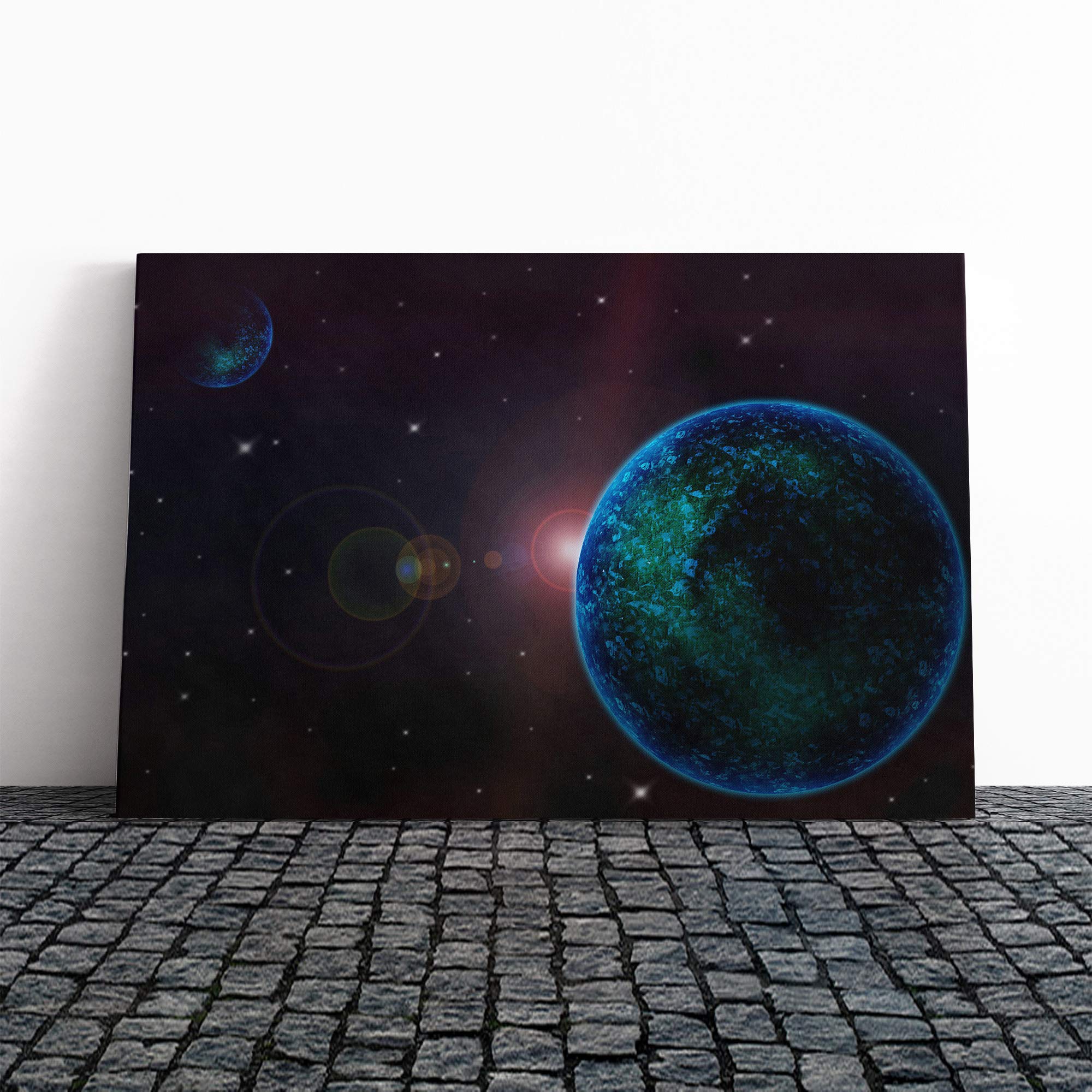 Space Planets (8) Canvas Print | Gallery Wrapped 30mm Frame Wall Art | 24x16 inches | Ready to Hang | Modern Space Picture | Living Room Bedroom Lounge Office