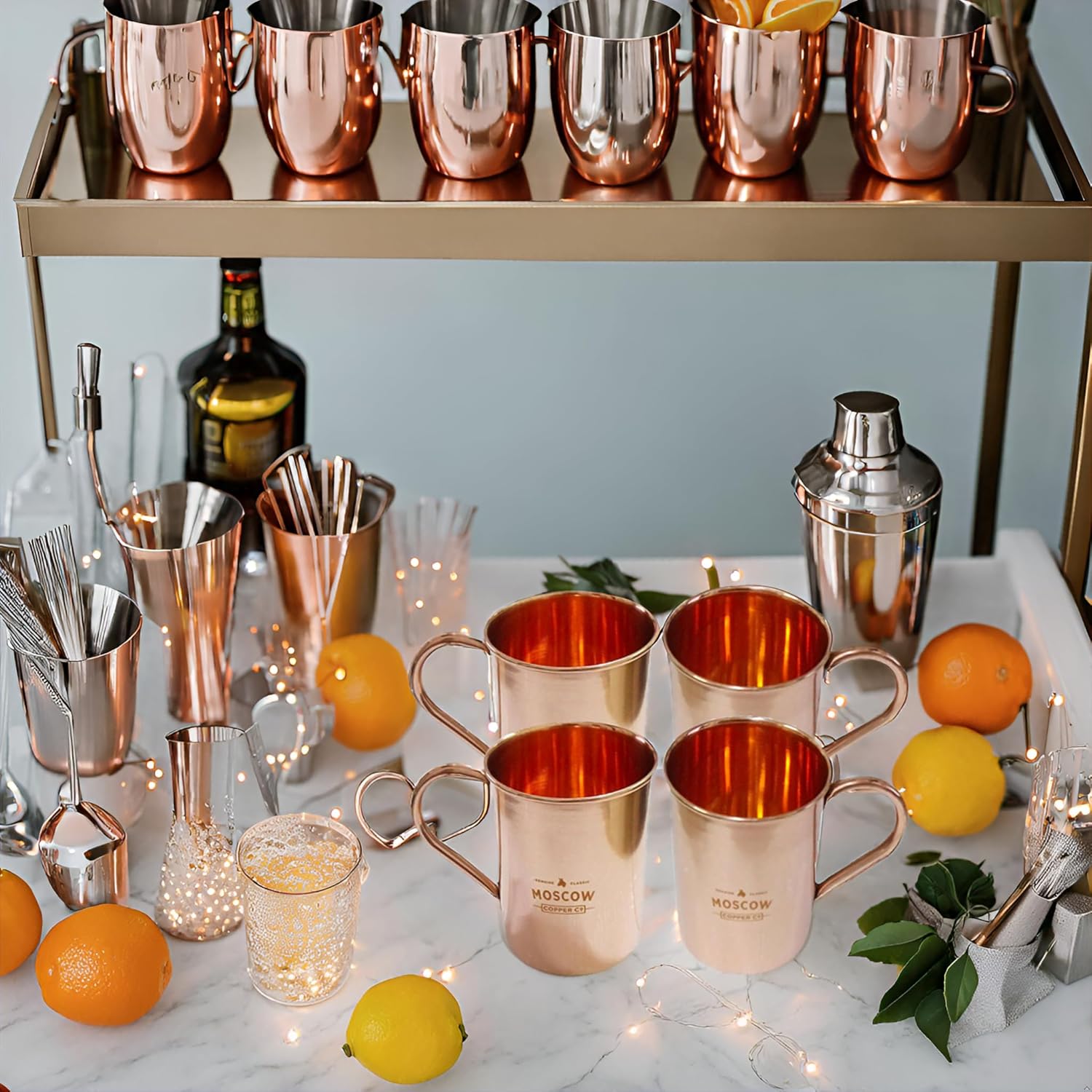 PARIJAT HANDICRAFT Copper Moscow Mule Mugs, 16 oz Capacity, Pack of 4, with Logo