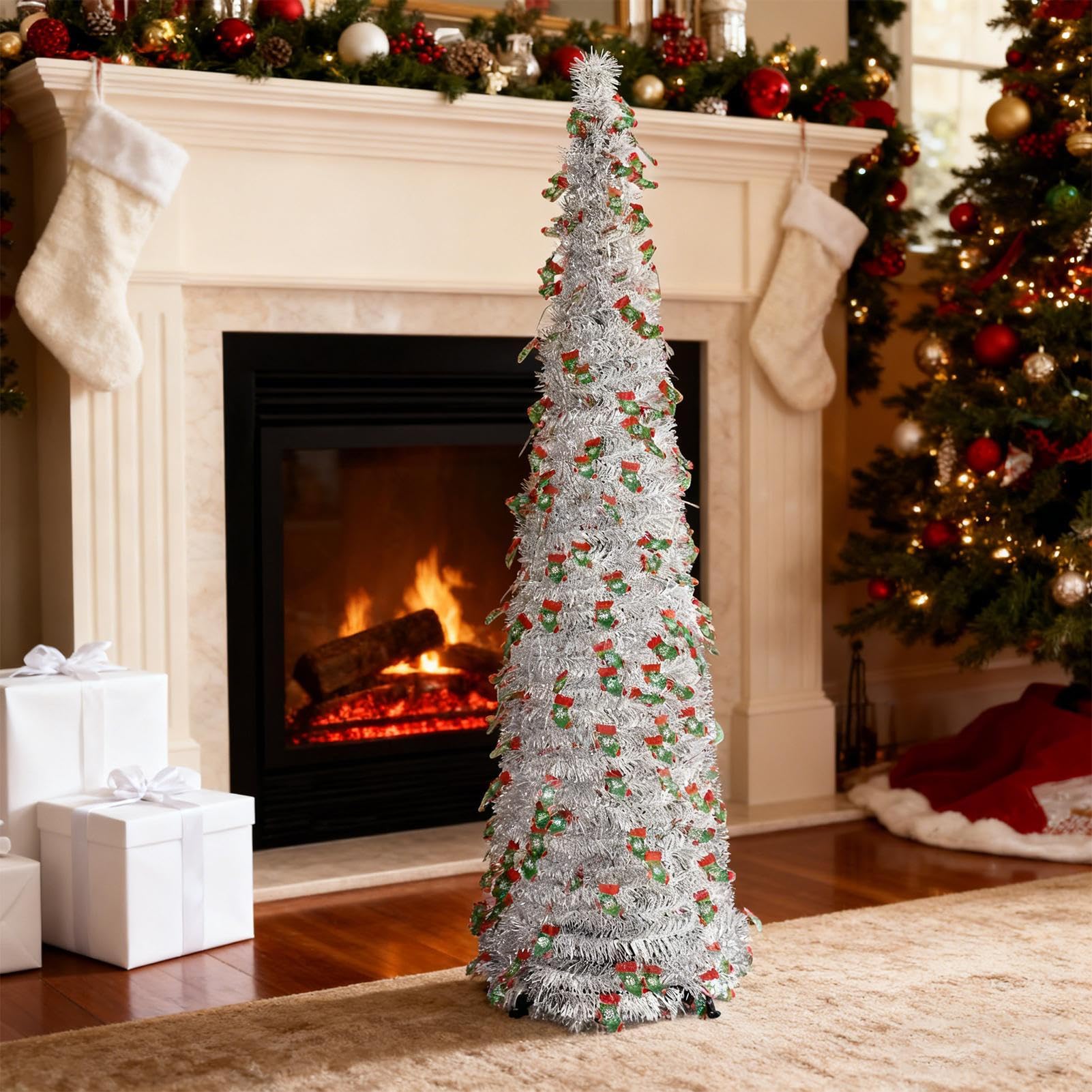 Árbol De Navidad Práctico 1.5 m Retráctil Decoración Hogareña | Árbol Navideño Exterior Grande Ajustable Para Interior Exterior Oficina Apartamento Restaurante Jardín Terraza Y
