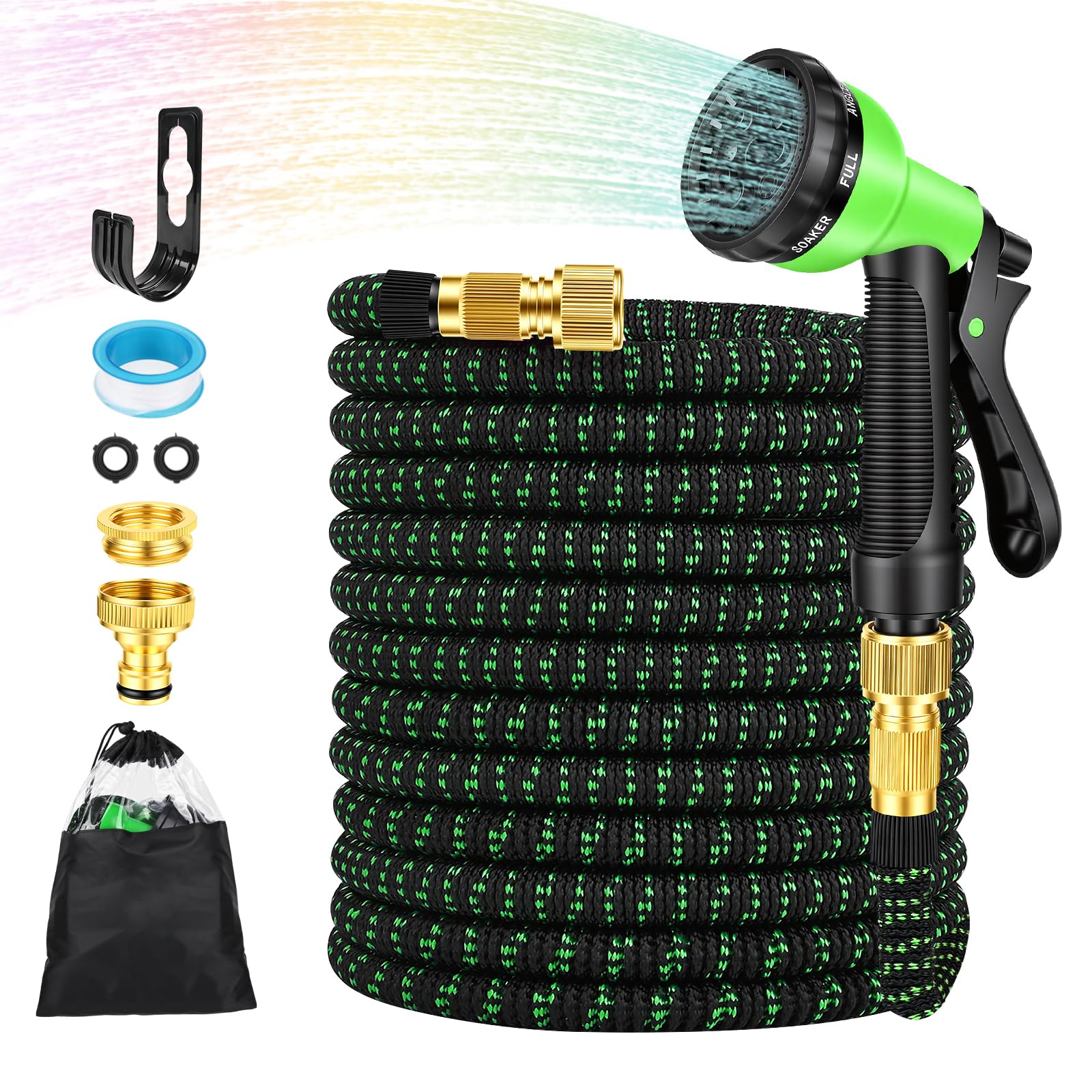 Gaethra 100FT Expandable Garden Hose, Flexible Water Hose with 8-Pattern Spray Nozzle, Anti-Leakage, Lightweight, Not Easily Knotted, 30M Hose Pipe for Gardening and Car Washing (Green)