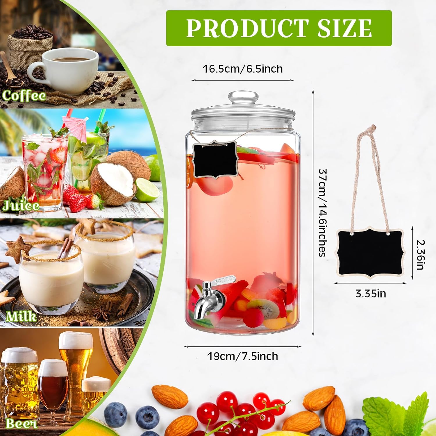 Bokon 2 Pcs 2 Gallon Glass Drink Dispenser for Parties Beverage Dispenser with Stainless Steel Spigot and Chalkboard for Jar Drink Water Juice