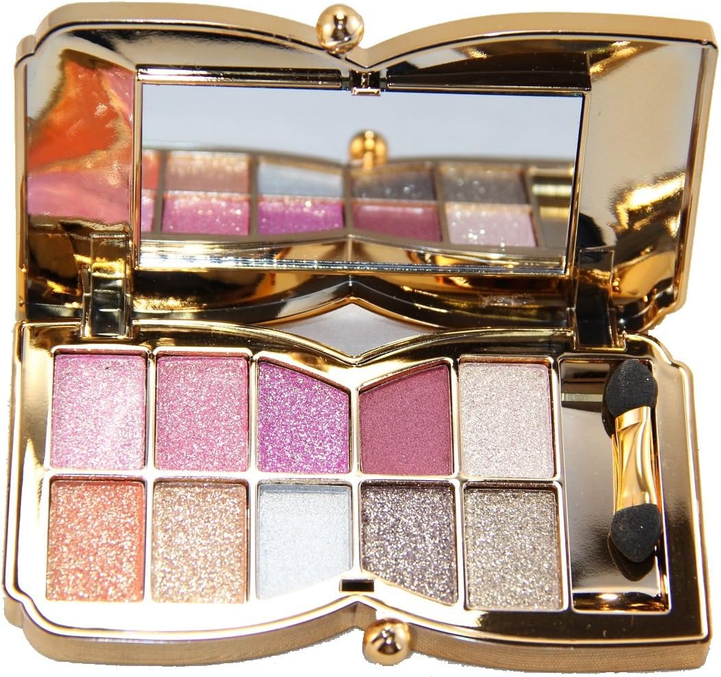 Womens 10 Colors Waterproof Make UP Glitter Eyeshadow Palette with Brush and Mirror