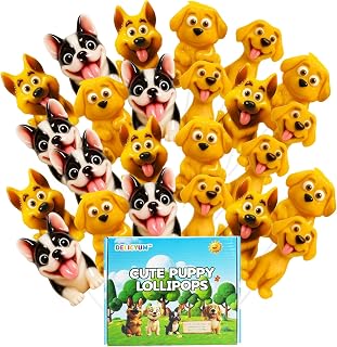 Pet Themed Lollipops Sucker Candies 24 Count, Handmade Dog Shaped Candy Suckers Individually Wrapped Lollipop Bulk, Goodie Bags for Baby Shower and Birthday Party, Dog Lover and Kid Party Supplies