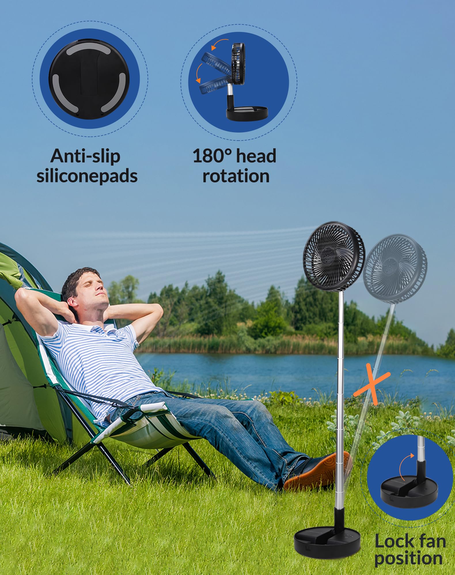 Ventilador a pilas, ventilador de escritorio portátil recargable con USB con altura ajustable, ventilador de pedestal de 4 ajustes de velocidad para dormitorio, campamento, viajes, color 5
