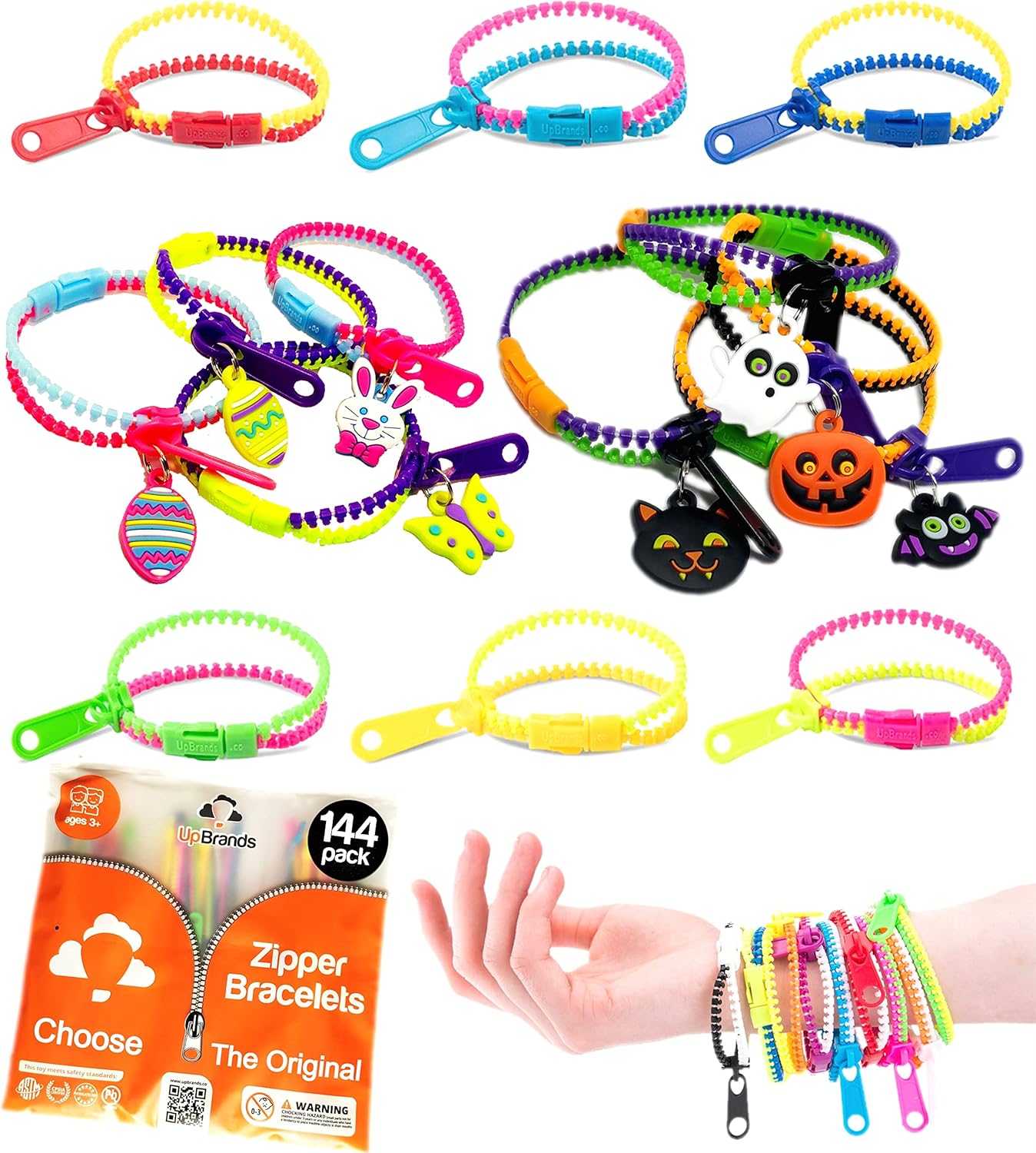 UpBrands 144 Zipper Bracelets Fidget Bracelet Party