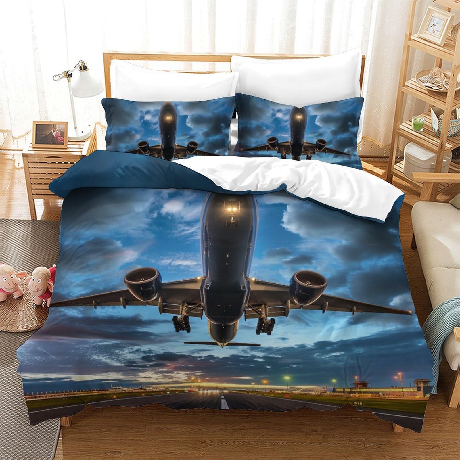 Housse de couette avion 3D en literie microfibre double 200x200
