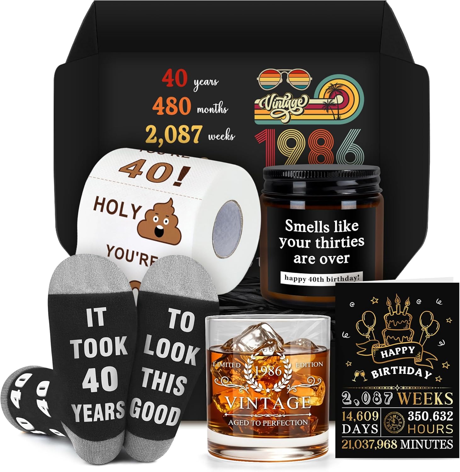 40th Birthday Gifts Men Funny 40 Year Old Gifts for Men Novelty Gift for 40th Birthday Man Cool 1986 Gift Ideas for Man 40s Happy 40th Bday Accessories for Him Luxury Forty and Fabulous Decorations