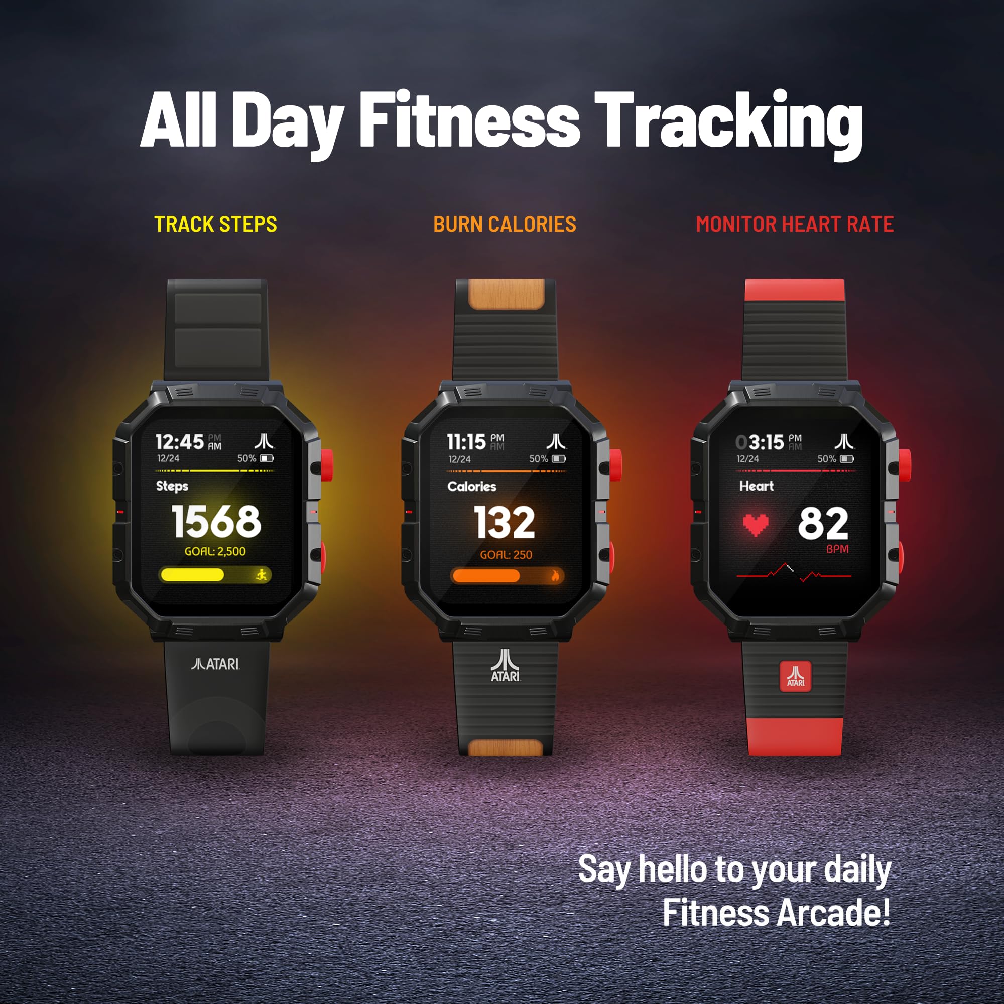 Atari 2600 Retro Gaming Smartwatch con tecnologia selettiva, non collegato, Centipede integrato, Pong, Missile Command, Super Breakout, Fitness Tracker, classificazione IP68
