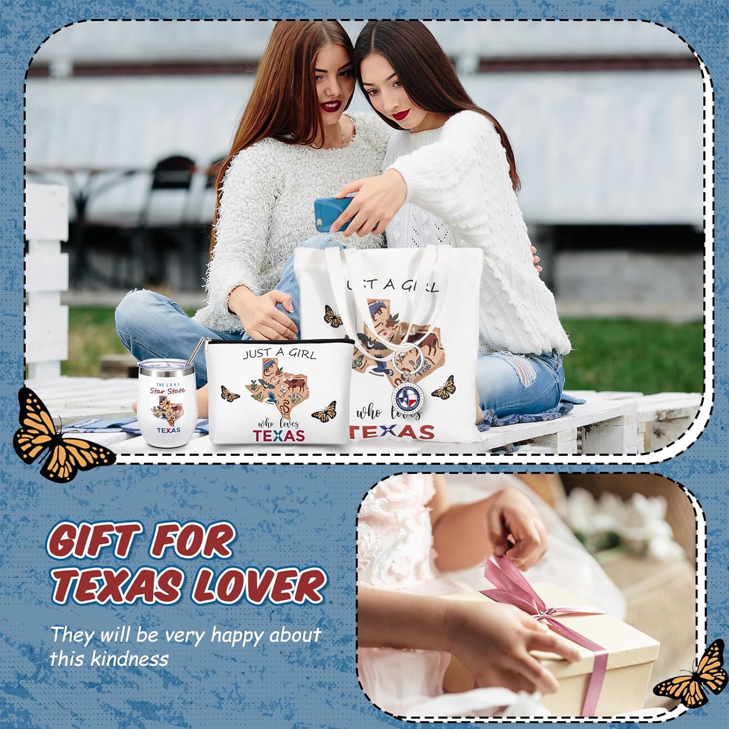 Paterr 4 Pcs City Souvenirs Gifts Texas Canvas Bag California Makeup Bag Italy 12oz Stainless Steel Tumbler with Lid Florida Keychain Ny Travel Lover Gifts Souvenirs for Women(Texas) - Image 7