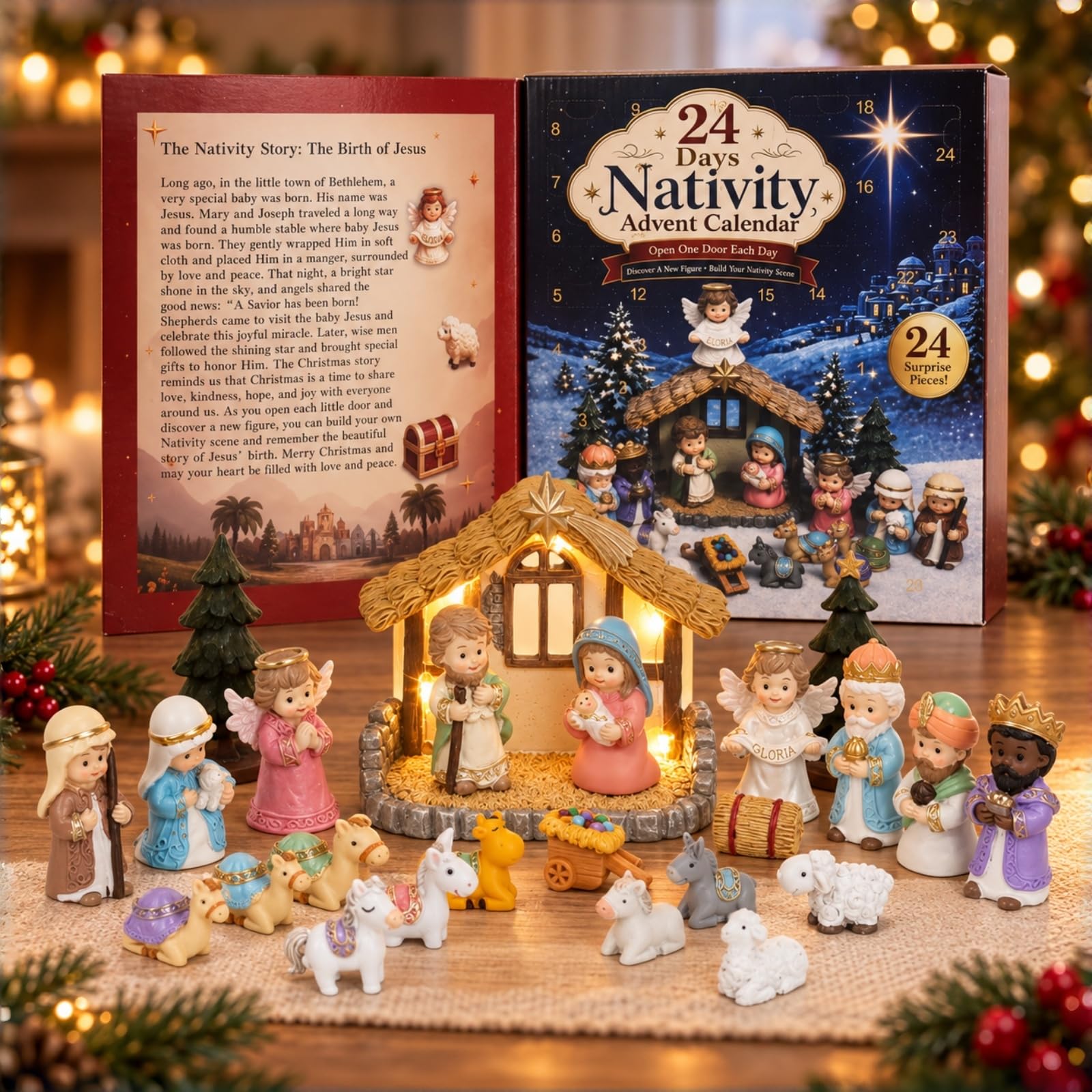 Nativity Advent Calendar 2026 for Kids - 24 Days of Nativity Set for Kids with LED Lights - Toddler Advent Calendar for Boys & Girls - Christmas Countdown Calendar Gifts for Children Ages 1 2 3 4 5+
