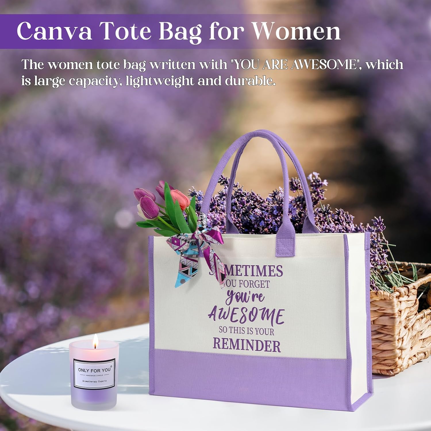 Christmas Gift baskets for Women, Christmas Gift Sets for Mom, Her, Wife, Girlfriend, Care Package for Women, Birthday Unique Gifts, Holiday Gifts Basket with Canvas Tote Bag Sock Tumbler Flower