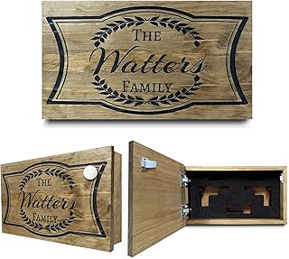 Customizable Family Name Concealment Shelf - Handcrafted Hidden Gun Safe with Magnetic Lock - Quick Access Gun Concealment Decor - Custom, Laser Engraved Wood Gun Cabinet By Bellewood Designs