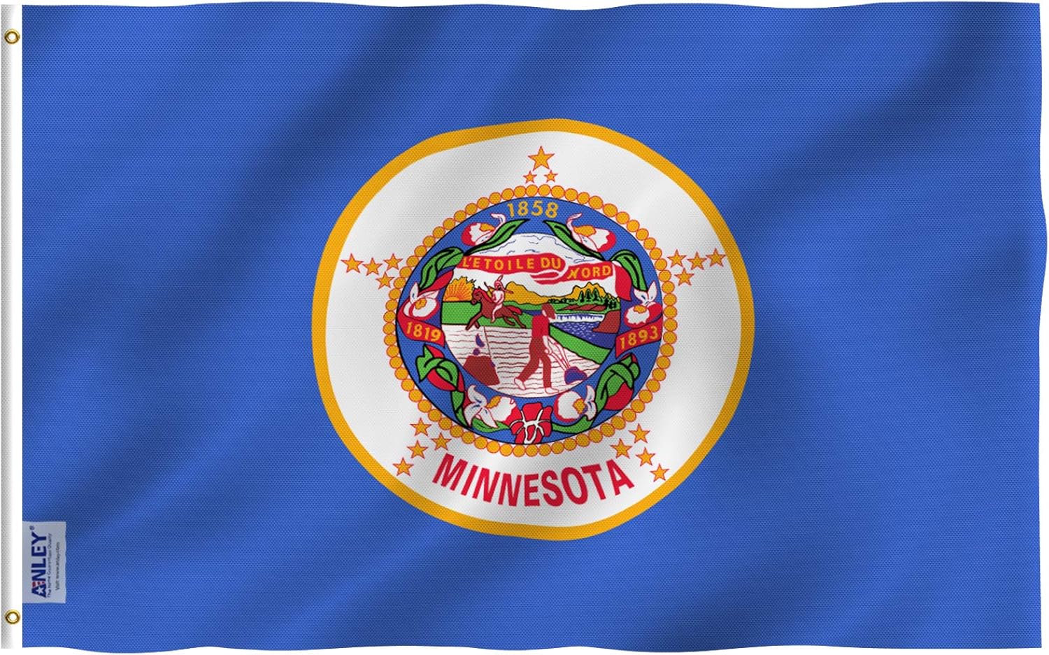 Anley Rip-Proof Double Sided 3-Ply Minnesota State Flag 3x5 Foot - Vivid Color, Canvas Header and Wrinkle Resistant - The Strongest, Longest Lasting Minnesota MN Flags 3 X 5 Ft