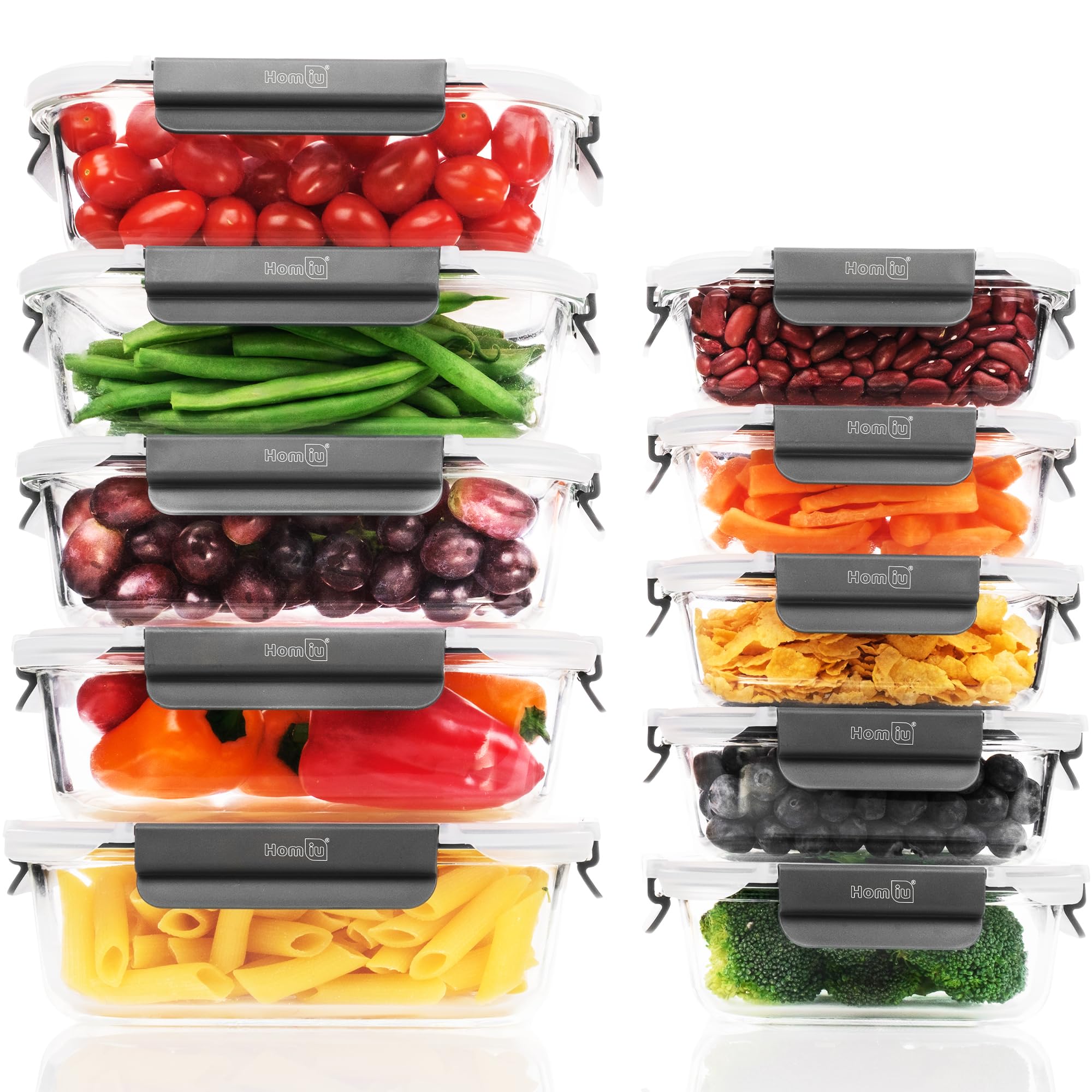 Homiu Unisex Borosilicate Glass Food Container Sets:ten-Pack Set