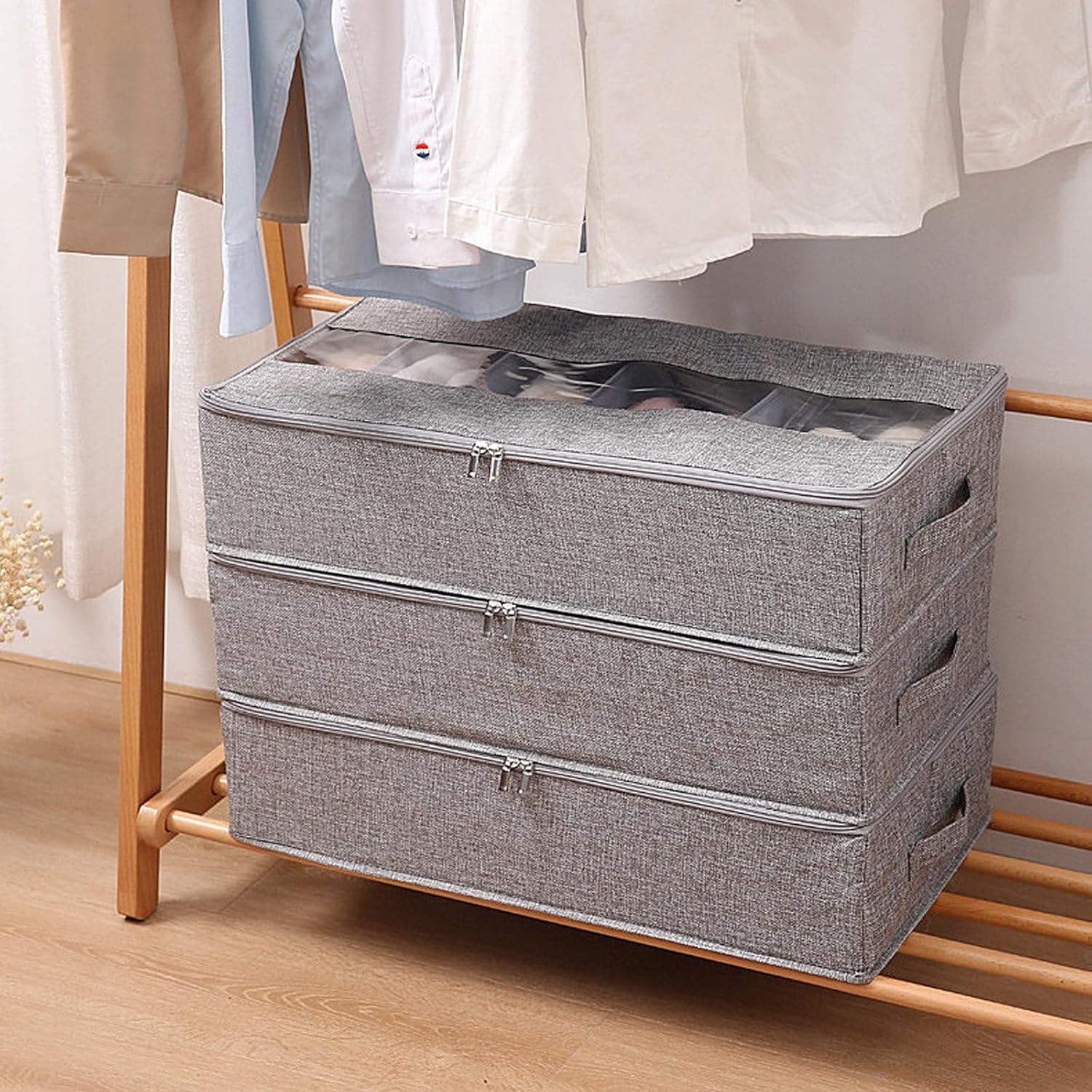 2 Pack Under Bed Shoe Storage Organizer, Foldable Under Bed Storage Boxes, Double Zipper, Transparent Window With Lid, For Clothes, Blanket, Toys, Shoes(Green)