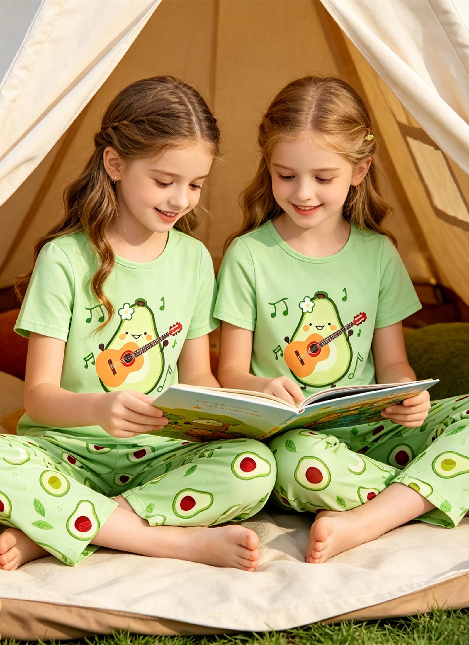 Fanient Pijamas Niñas Niños Conjuntos de Pijamas con Estampado Lindo Pijamas de Tres Piezas para niñas de 7 a 14 años