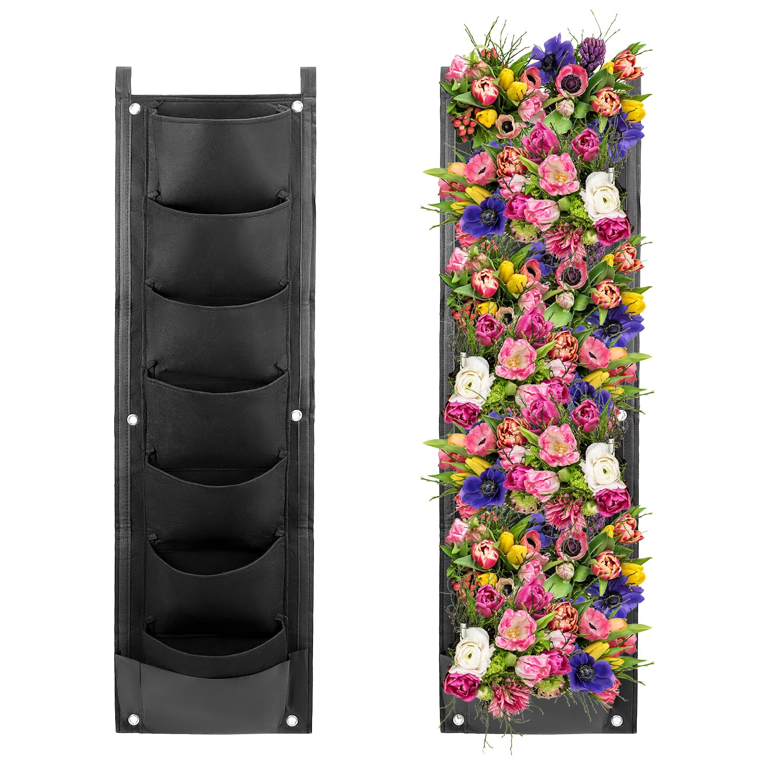 QWORK® Paquete de 2 Jardineras Colgantes Vertical, 7 Bolsillos, Bolsas de Cultivo de Fieltro con Respaldo Impermeable para Decoración del Hogar y Jardín