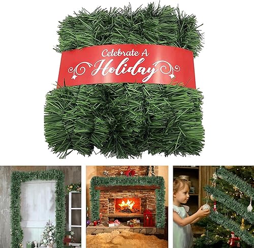 Miniatura 3 de Guirnalda verde de 10 a 66 pies, guirnalda de Navidad sintética para interiores y exteriores, decoración de vacaciones, vegetación artificial de