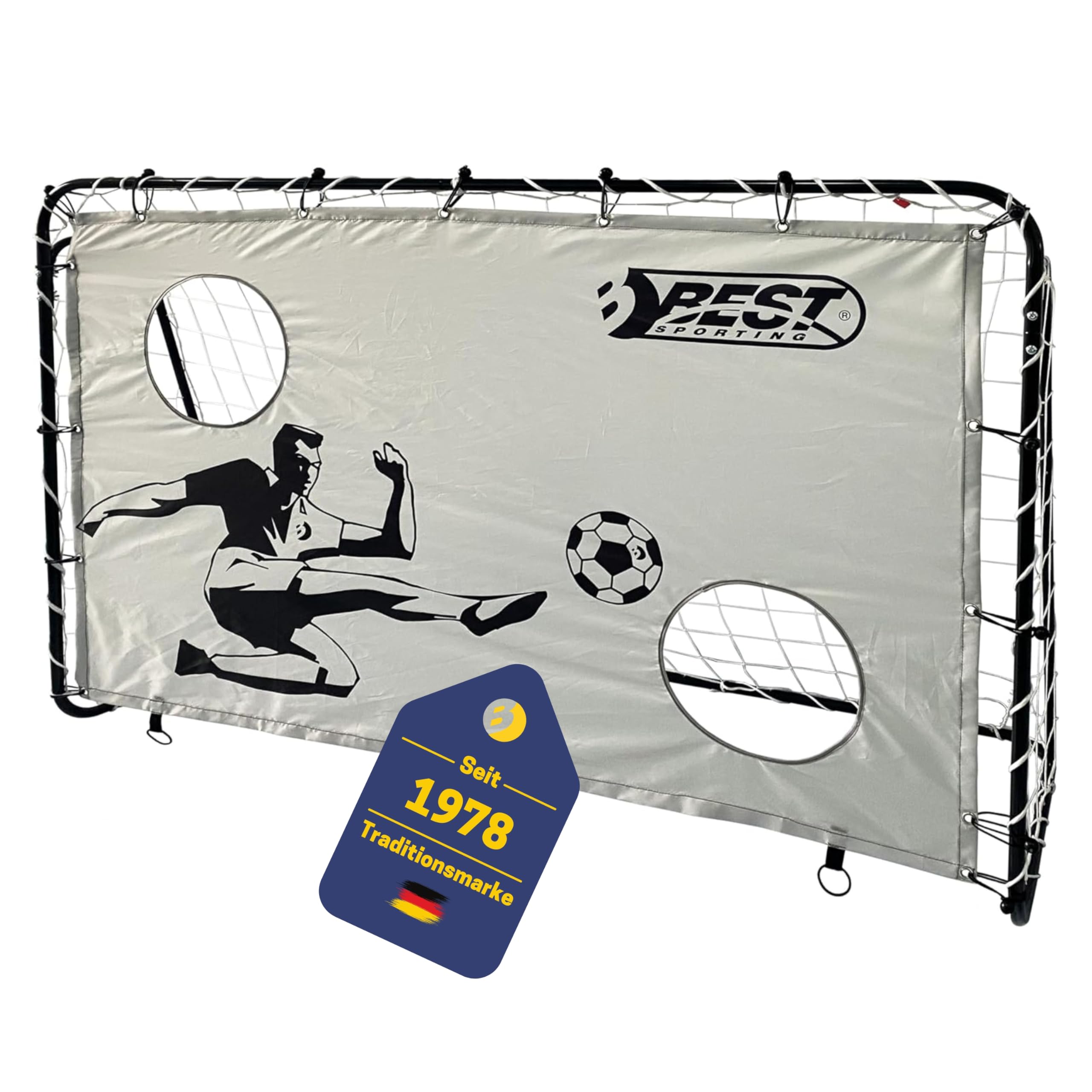 Best Sporting 2in1 Fußballtor I Kinder-Fußballtor in 180 x 120 x 60 cm I Tor mit Torwand & 2 Schusslöchern I Hochwertiges Kindertor mit Netz/Torwand & Befestigungsmaterial I Fussball-Tor in Grau