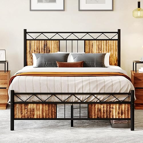 Miniatura 1 de DWVO Base de cama de metal Queen con cabecero, base de colchón de 14 pulgadas con soporte de listones de acero, soporte premium, almacenamiento