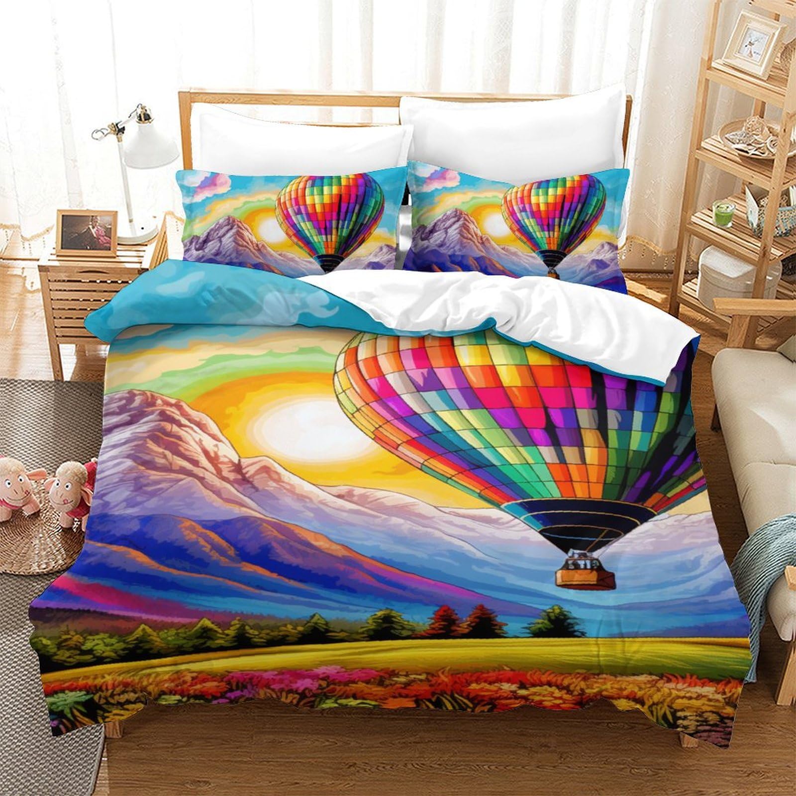 Housse de couette de qualité supérieure motif montgolfière zip 140x200cm