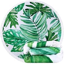 Benefeet Sox Beach Towel Large Round Beach Blanket Microfiber Quick Dry Beach Towels Tassels Throw Bohemian Roundie Swim Pool Circle Towel, 59 Inches-Palm Leaves