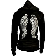 女式天使翅膀拉链连帽衫、毛衣、LADY Rhinestones Streetwear 超大夹克、女士平面连帽衫