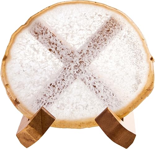 Miniatura 15 de Luxury Lane Posavasos grande de ágata brasileña natural con piedra de geoda con soporte de madera, decoración de mesa de centro de mesa de 4.7 a 5.5
