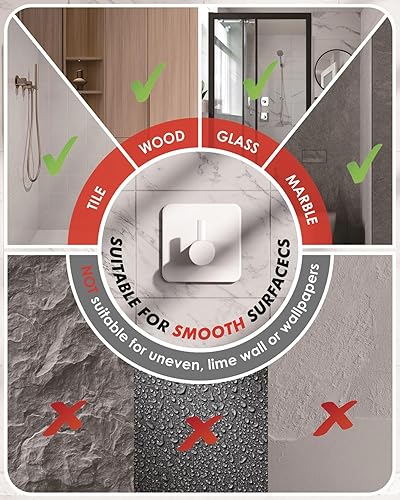 Miniatura 8 de Auxmir Ganchos adhesivos resistentes de 22 libras (máx.), paquete de 5 toalleros autoadhesivos sin daños, acero inoxidable para abrigo, impermeable,