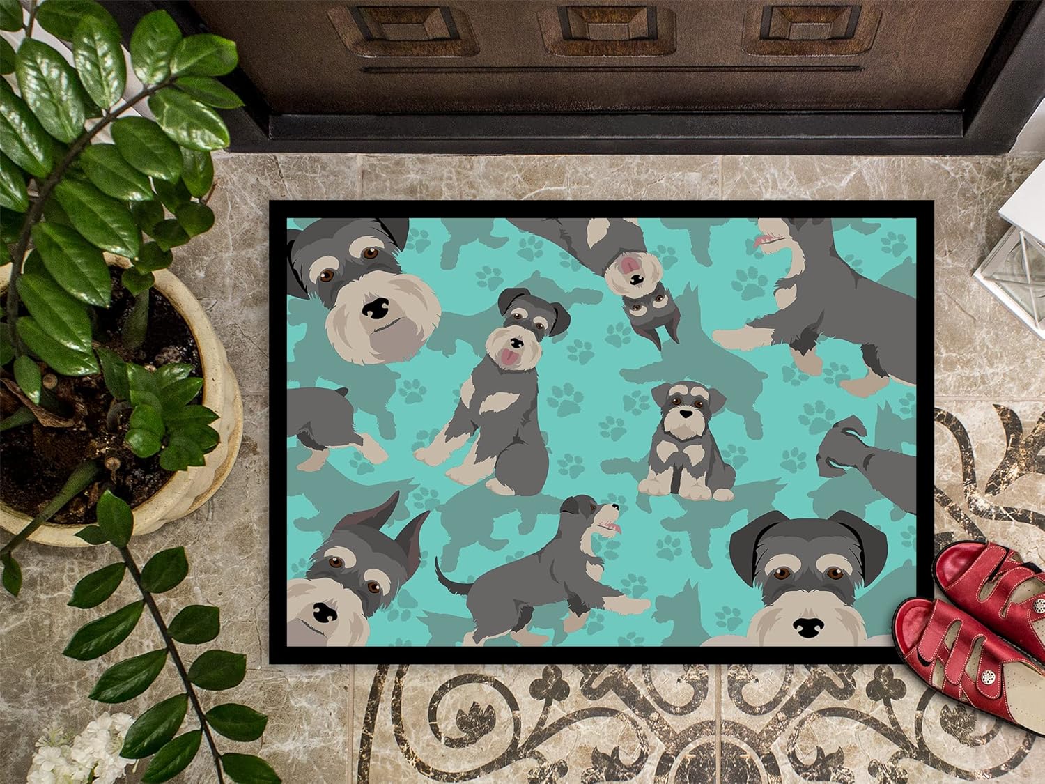 Caroline's Treasures MLM1018JMAT Schnauzer Doormat 24x36 Front Door Mat Indoor Outdoor Rugs for Entryway, Non Slip Washable Low Pile, 24H X 36W