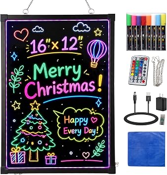 Slsy 16"x12" LED Message Writing Board, Erasable Light Up Drawing&Menu Sign