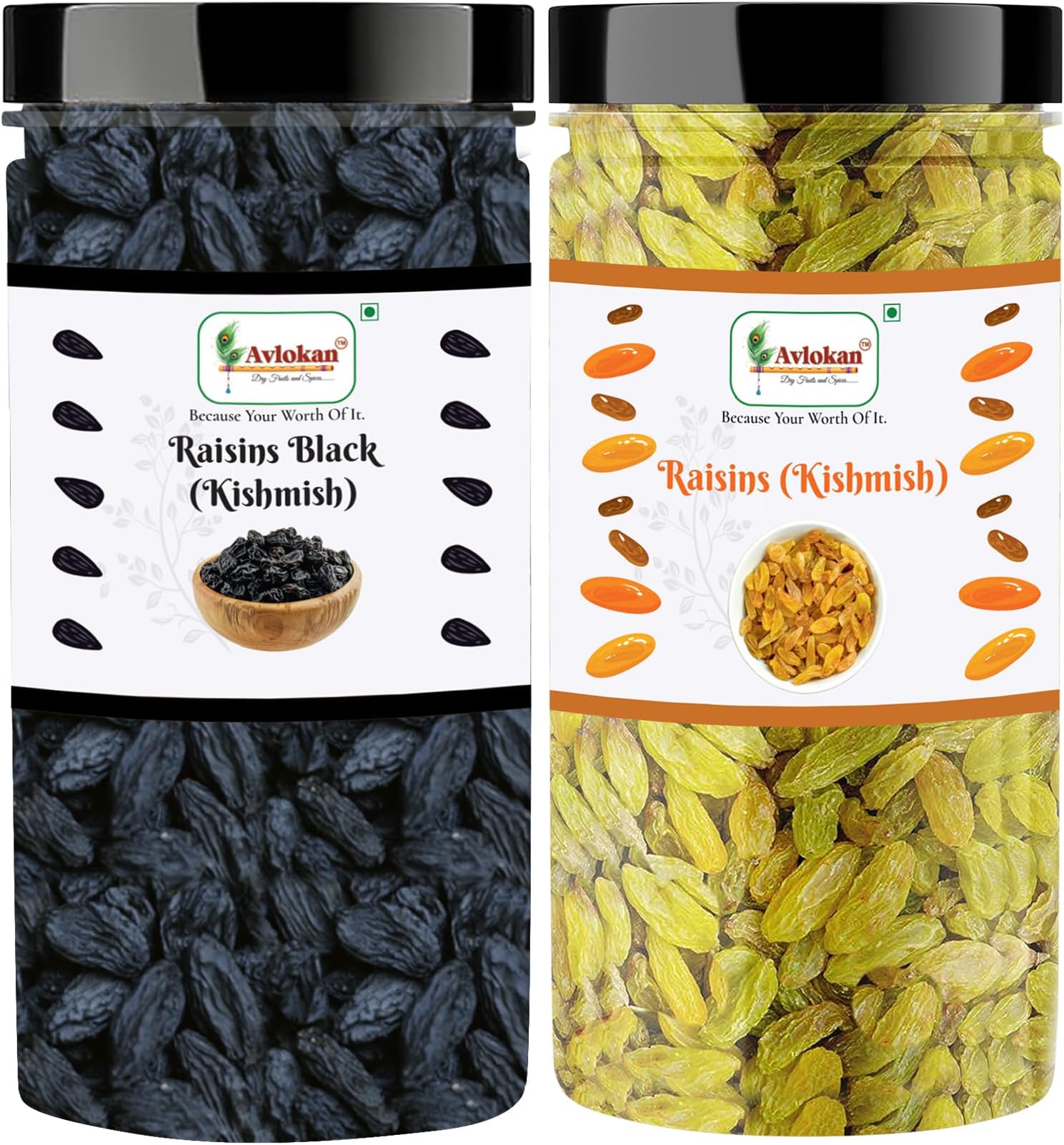 Black Raisins and Green Kishmish Combo Pack – 500g Each | Naturally Dried | Sweet and Nutrient-Rich Dried Fruits | Fiber | Snacking| Baking | Healthy Recipes (Pack of 2)