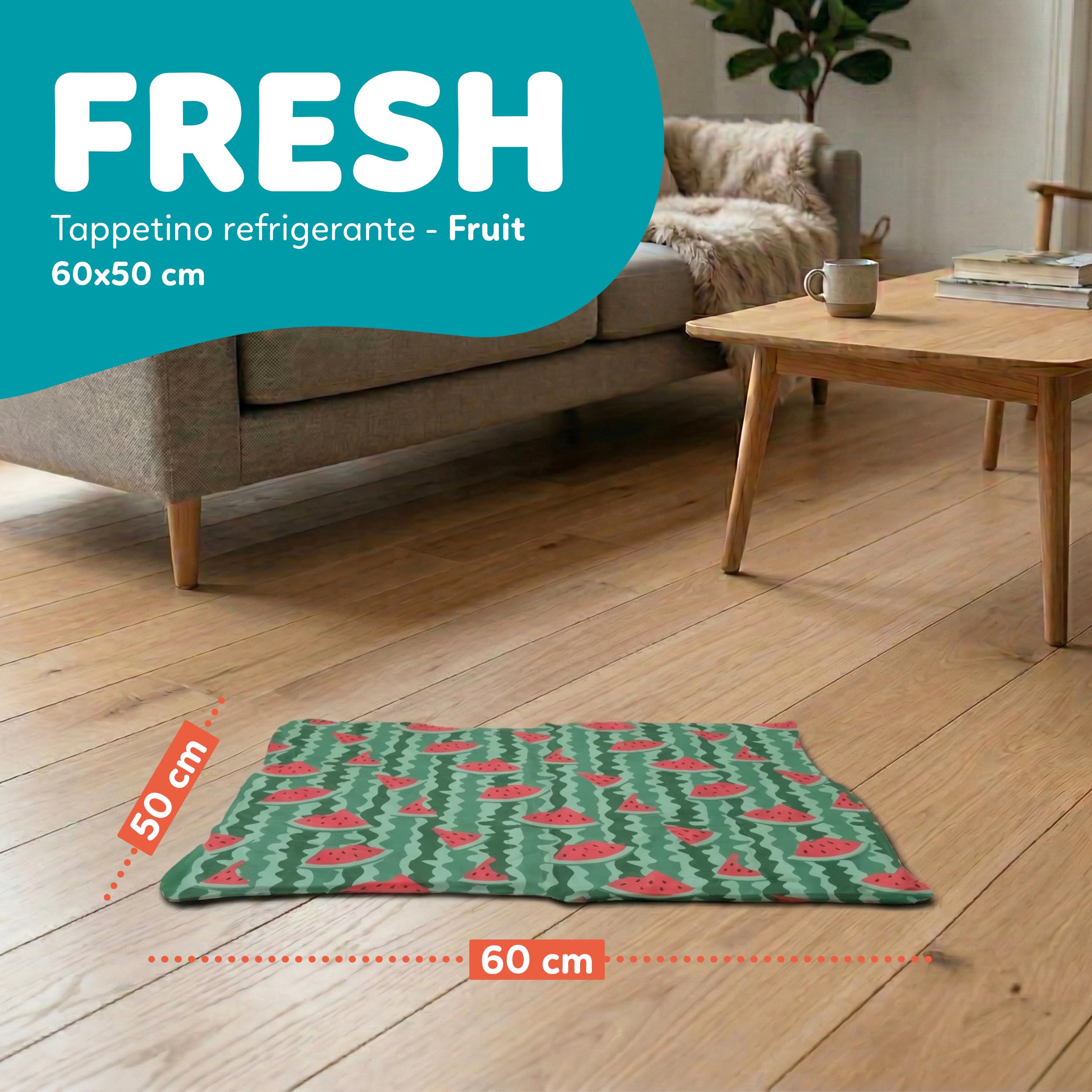 AQPET AqpetFriends - Alfombrilla refrigerante refrescante para Perros, Gatos y Animales, con diseño de Frutas, 60 x 50 cm