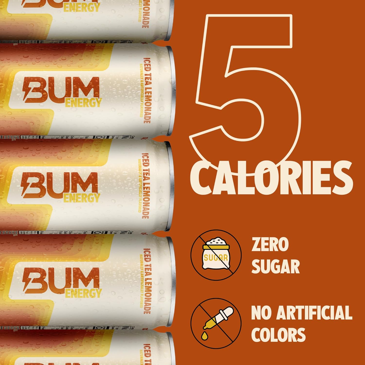 BUM Sugar-Free Energy Drink, Iced Tea Lemonade - No Artificial Colors, Natural Caffeine & Citicoline for Energy & Focus, Brain Boost & Workout Sports Beverage - 12 oz, Pack of 12