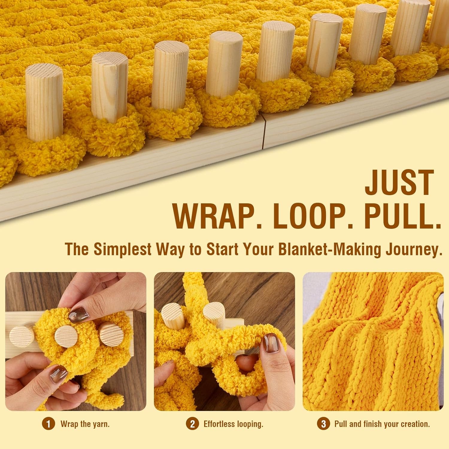 Chunky Blanket Loom Knitting Looms and Boards, Adjustable Size Wooden Loom for Blanket, No Needles Required Hand Knitting Kit for DIY Yarn Craft, Home Decor, Stress Relief, Beginner Friendly (31 In)