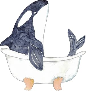 Orca killer whale taking bath bathroom washroom room Painting Wall Poster Watercolor Art Print