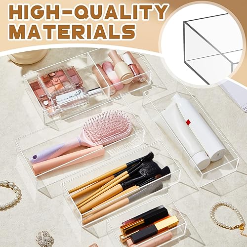 Miniatura 4 de Paquete de 5 organizadores de cajones de escritorio de acrílico, bandejas organizadoras de cajones de maquillaje, cubos de almacenamiento para
