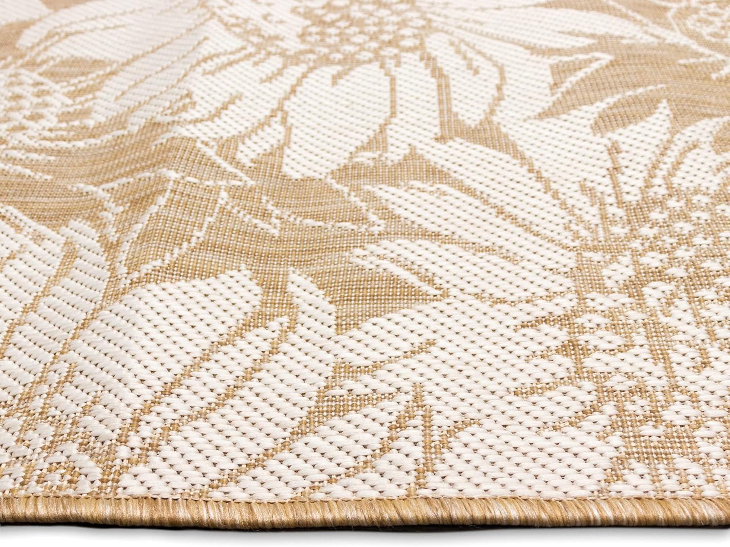 Liora Manne Carmel Indoor/Outdoor Power Loomed Synthetic Blend Low Profile Area Rug - Transitional Botanical Floral Decorative (Sunflower Field Sand) (3'3" x 4'11")