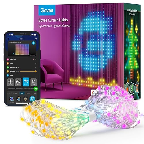 Govee Curtain Lights, Smart LED Curtain Lights, Color Changing Wall Lights, Dynamic DIY Curtain String Lights for Bedroom Living Room Holiday Decor, Outdoor IP65 Waterproof,4.9x6.6ft, 520 RGBIC LED - 1