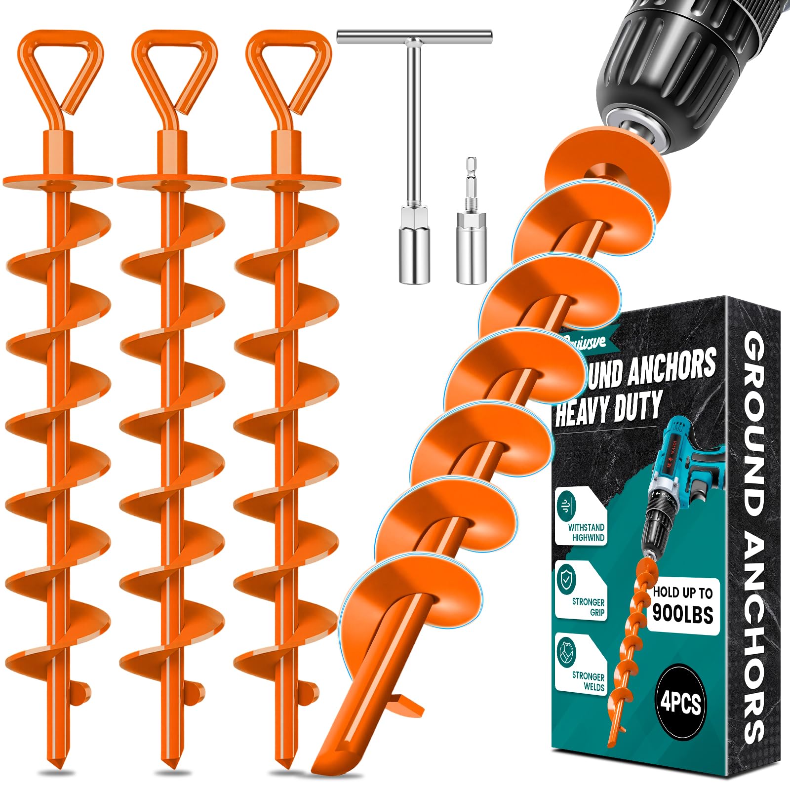 Ground Anchors Screw in, Trampoline Anchors for High Wind