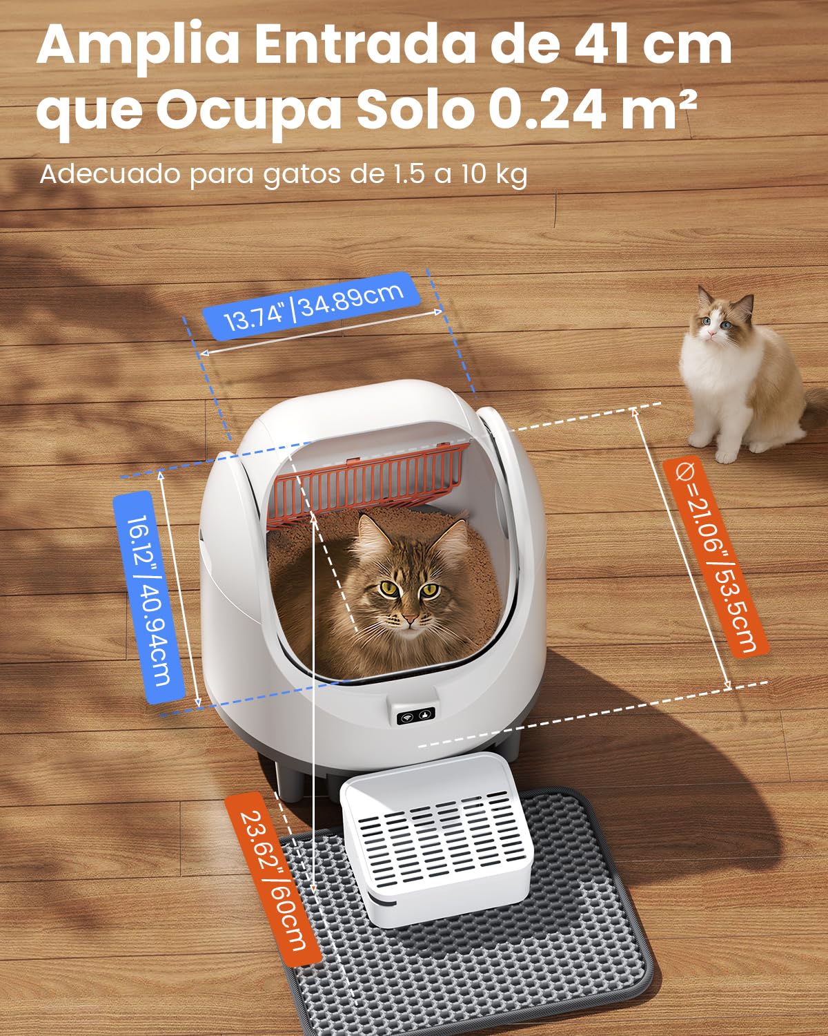 Arenero Gatos Autolimpiable de Tapa Abierta para Grandes (10 kg), Arenero Automático XL, Control por App, Seguimiento de Peso, Control de Olores,Caja de Arena Robotizada Silenciosa para Gatos