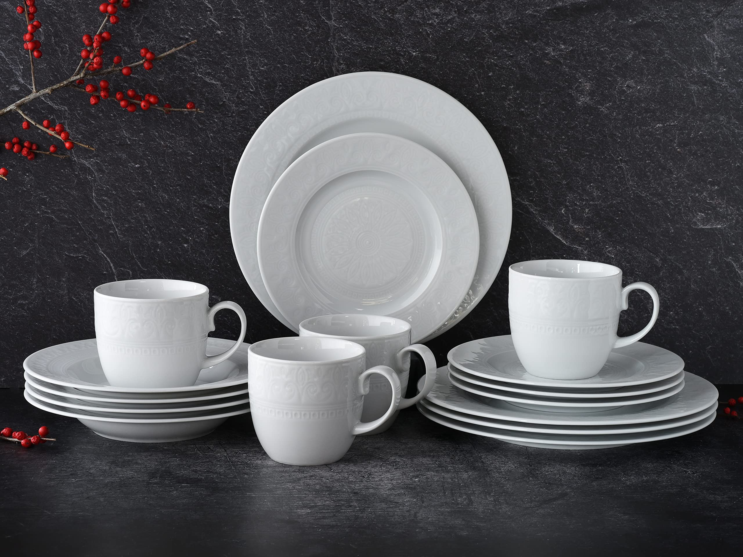 CreaTable, 23821, Série Classico Blanc, service de vaisselle, service de 16 pièces.